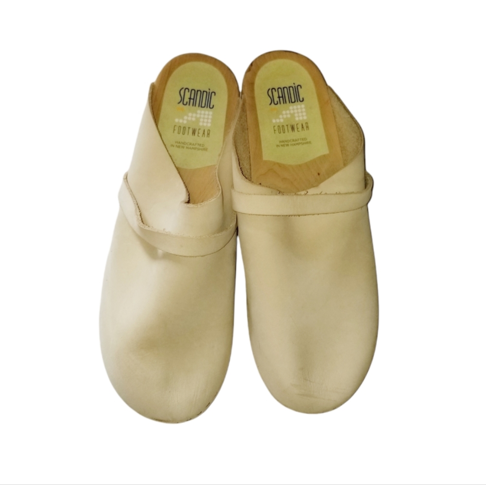 Scandic Footwear Woodstock Beige Clog Wooden Footbed